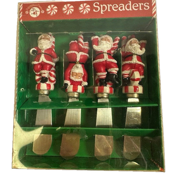Boston Warehouse Peppermint Parade Santa Cheese Spreader set/4 Christmas Holiday - Picture 1 of 16